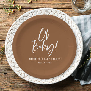 Simple Calligraphy Gender Neutral Baby Shower Paper Plate