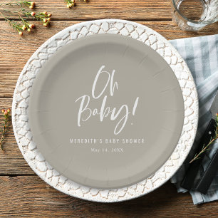 Simple Calligraphy Gender Neutral Baby Shower Paper Plate