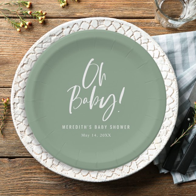 Simple Calligraphy Gender Neutral Baby Shower Paper Plate (Creator Uploaded)