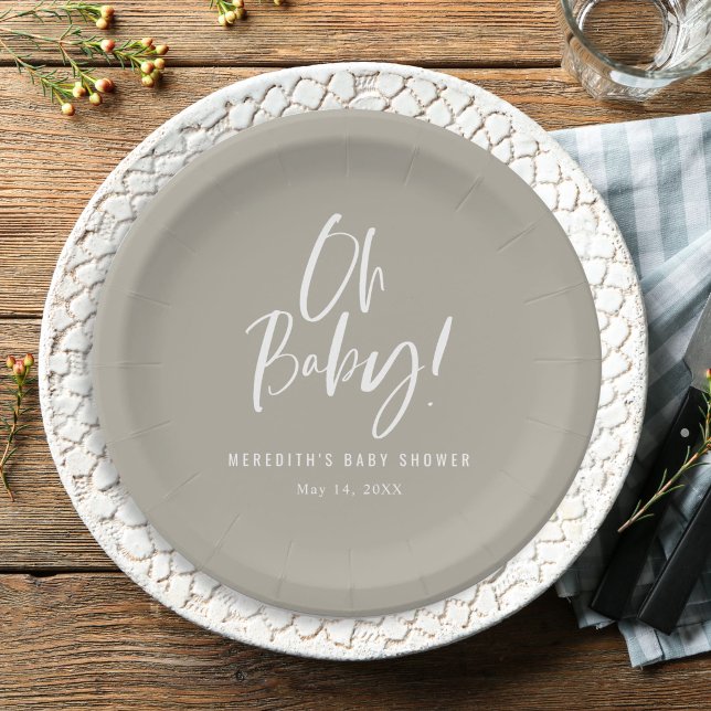 Simple Calligraphy Gender Neutral Baby Shower Paper Plate (Creator Uploaded)