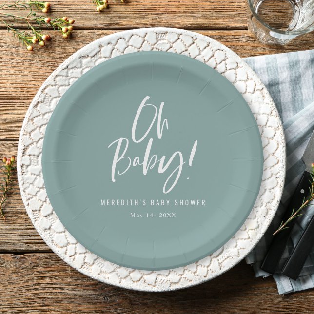 Simple Calligraphy Gender Neutral Baby Shower Paper Plate (Creator Uploaded)