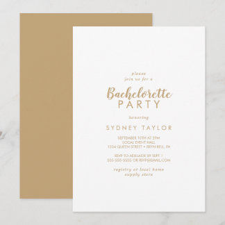 Simple Calligraphy | Gold Back Bachelorette Party Invitation