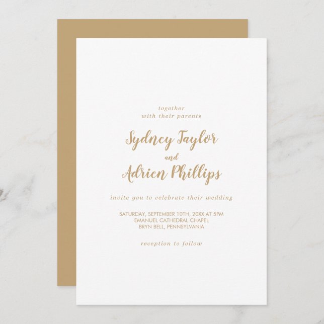 Simple Calligraphy|Gold Back Casual Wedding Invitation (Front/Back)