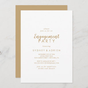 Simple Calligraphy   Gold Back Engagement Party Invitation