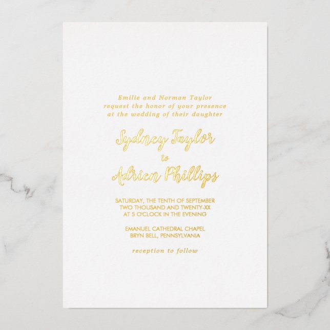 Simple Calligraphy Gold Back Formal Wedding Gold  (Front)