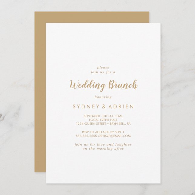 Simple Calligraphy|Gold Back Wedding Brunch Invitation (Front/Back)