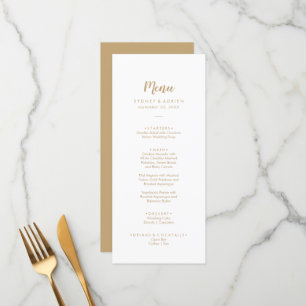 Simple Calligraphy Gold Back Wedding Dinner Menu