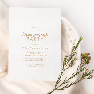 Simple Calligraphy Gold Engagement Party Invitation