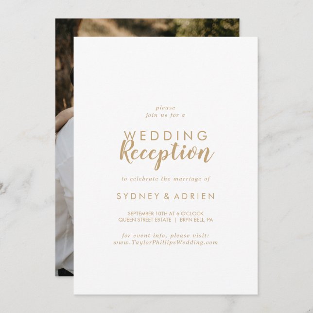 Simple Calligraphy|Gold Photo Wedding Reception  I Invitation (Front/Back)