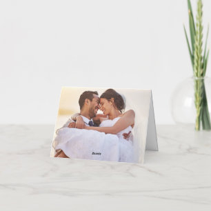 Simple Calligraphy Gold Photo Wedding Thank You Card