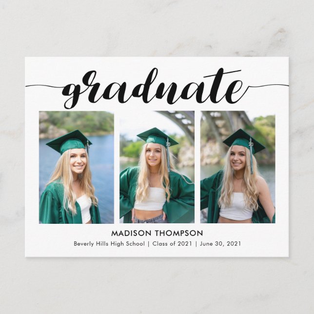 Simple Calligraphy Graduation Photo  Announcement  Postcard (Front)