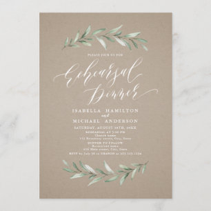 Simple calligraphy greenery rehearsal dinner invitation