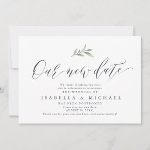 Simple calligraphy greenery save the new date invitation