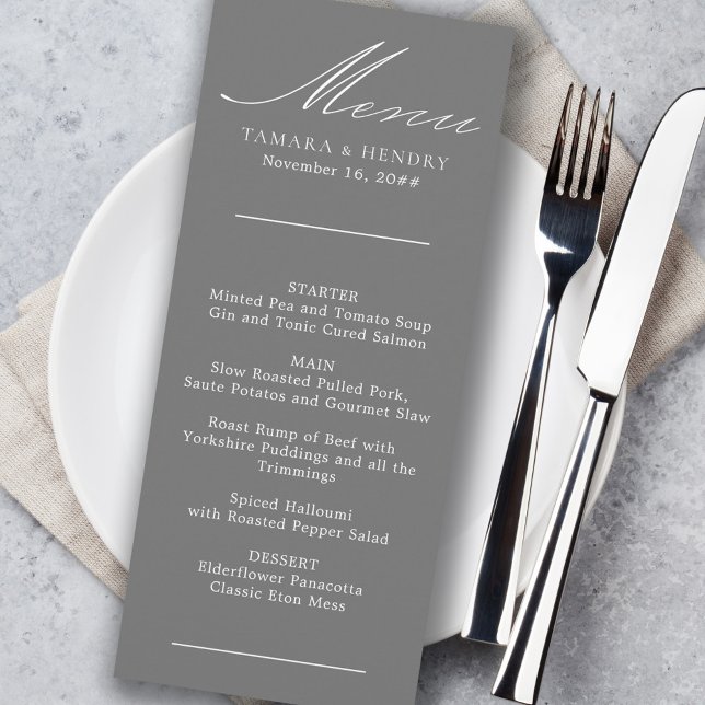 Simple Calligraphy Grey Wedding Menu (Creator Uploaded)