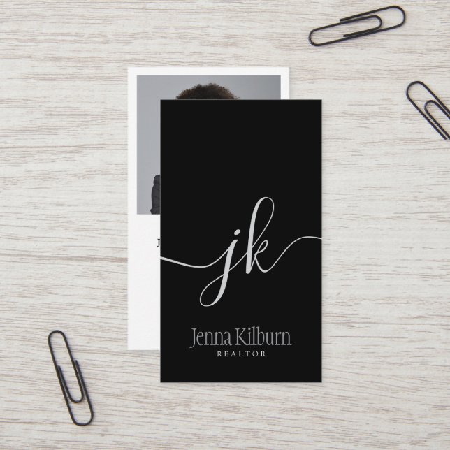 simple calligraphy initials realtor  business card (Front/Back In Situ)
