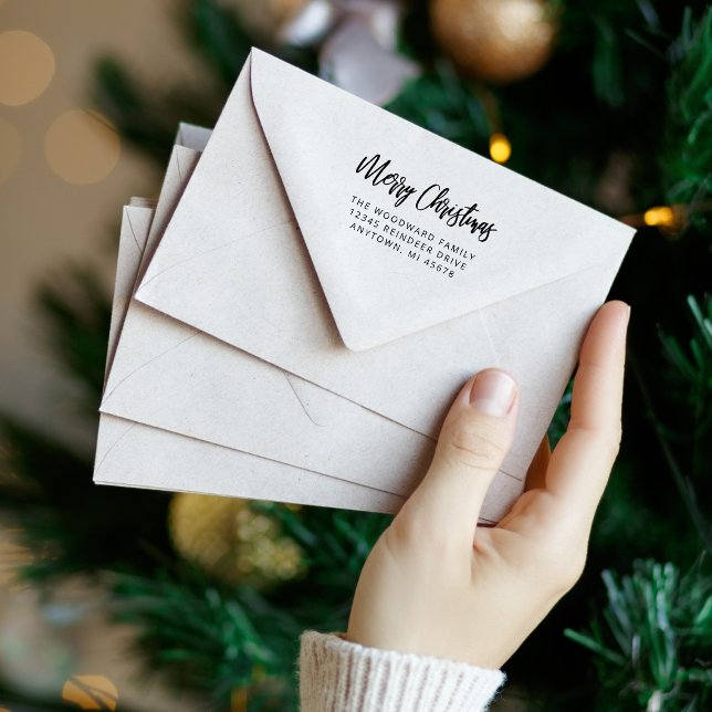 Simple Calligraphy Merry Christmas Return Address Self-inking Stamp (Creator Uploaded)