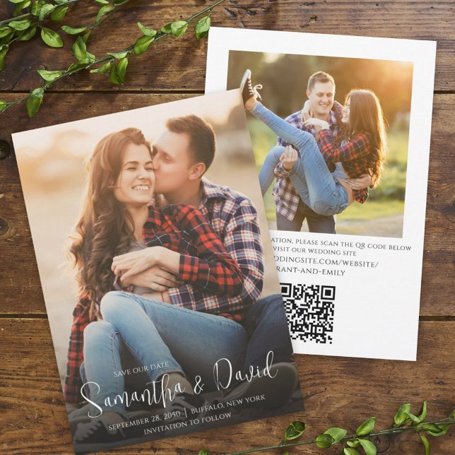 Simple Calligraphy Minimalist Two Photo QR Code Invitation (Creator Uploaded)