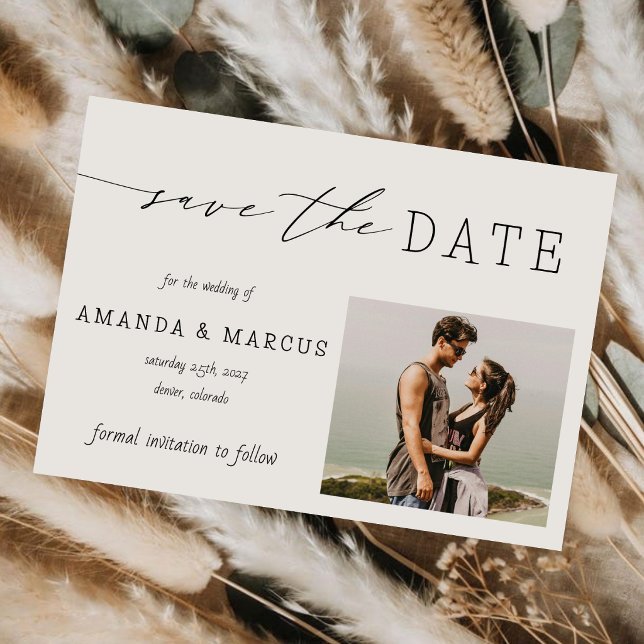 Simple Calligraphy Modern Photo Wedding Save The Date (Creator Uploaded)