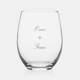 Simple Calligraphy Modern Wedding Custom Name Stemless Wine Glass