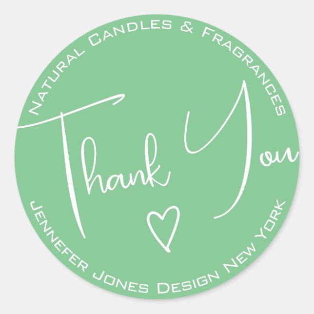 Simple Calligraphy Pastel Teal Thank You Labels (Front)