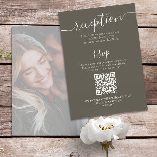 Simple Calligraphy Photo Brown   QR Code RSVP Enclosure Card