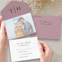Simple Calligraphy Photo Dusty Rose RSVP Wedding