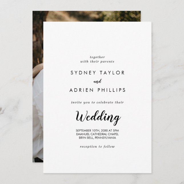 Simple Calligraphy Photo Informal Wedding Invitation (Front/Back)
