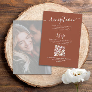 Simple Calligraphy Photo Terracotta QR Code RSVP Enclosure Card