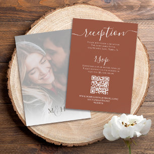Simple Calligraphy Photo Terracotta QR Code RSVP Enclosure Card