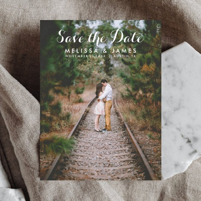 Simple Calligraphy Photo Wedding Save The Date Announcement Postcard (Creator Uploaded)