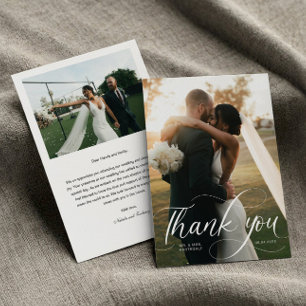 Simple Calligraphy Photo Wedding Thank You Card