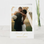 Simple Calligraphy Photo Wedding Thank You Gold Foil Greeting Card<br><div class="desc">Simple gold foil photo wedding thank you card with "thank you" in calligraphy along with your names below your favourite picture.  A minimalist design with chic typography for an elegant touch.</div>