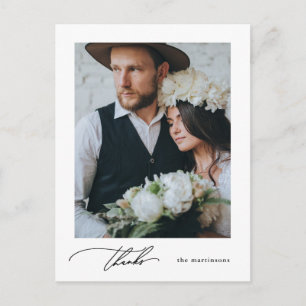 Simple Calligraphy Photo Wedding Thank You Postcard