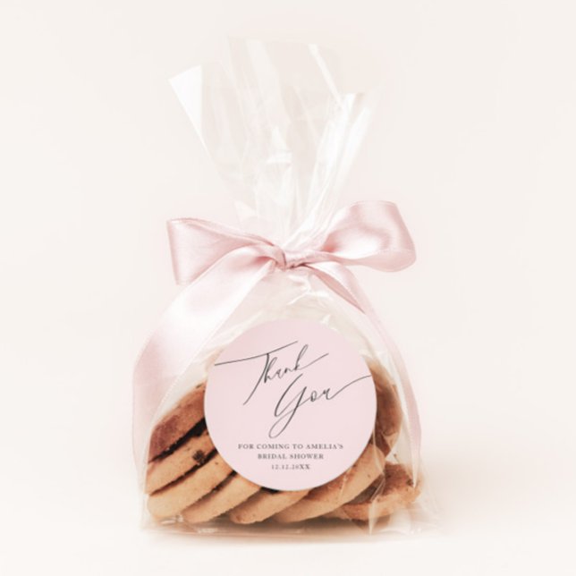 Simple Calligraphy Pink Thank You Bridal Shower Classic Round Sticker (Creator Uploaded)