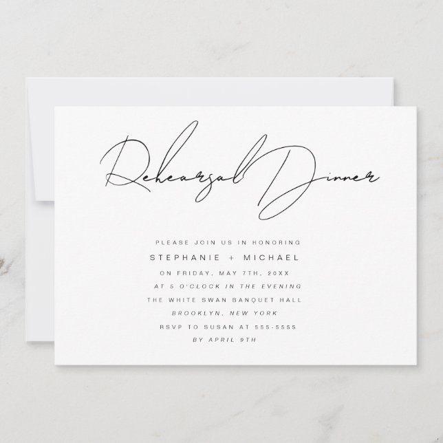 Simple Calligraphy Rehearsal Dinner Invitation (Front)