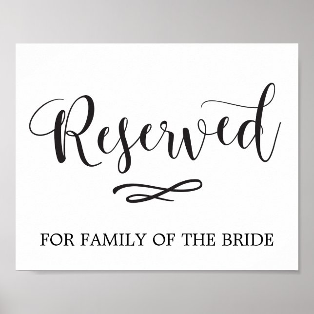 Simple Calligraphy Reserved Seating Wedding Sign (Front)
