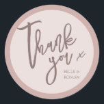 Simple Calligraphy Rose Gold Thank You Wedding Classic Round Sticker<br><div class="desc">Unique and elegant wedding favour sticker. Say thank you to your guests with this romantic design style,  featuring trendy calligraphy script. Customise with ease.</div>