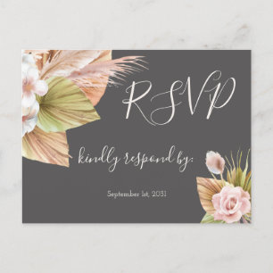Simple Calligraphy Rustic Floral Wedding RSVP Post Postcard