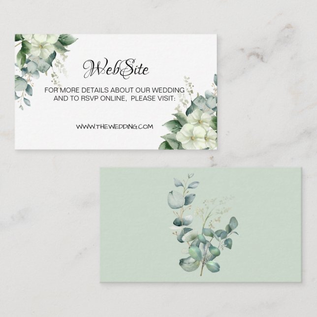 Simple Calligraphy Rustic Greenery Floral Wedding Business Card (Front/Back)