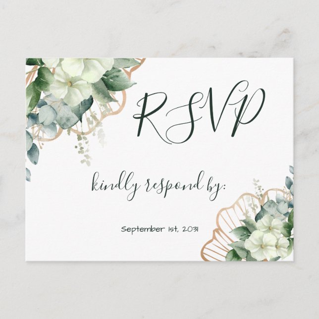Simple Calligraphy Rustic Greenery Floral Wedding  Postcard (Front)