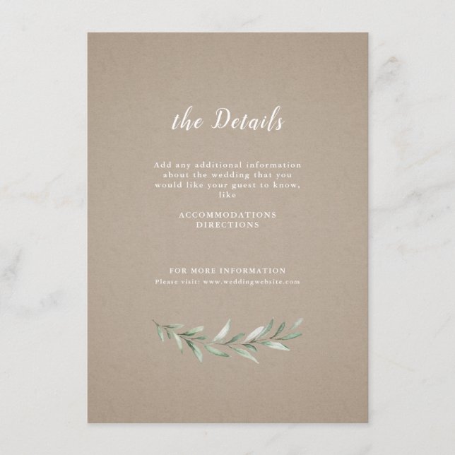 Simple calligraphy rustic greenery wedding enclosure card (Front)