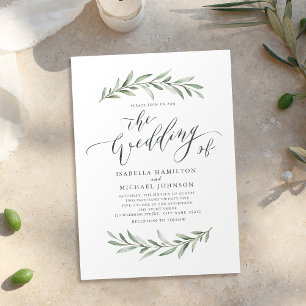Simple calligraphy rustic greenery wedding invitation