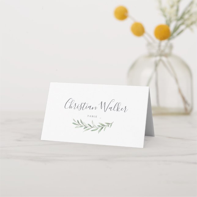 Simple calligraphy rustic greenery wedding place card (Front)