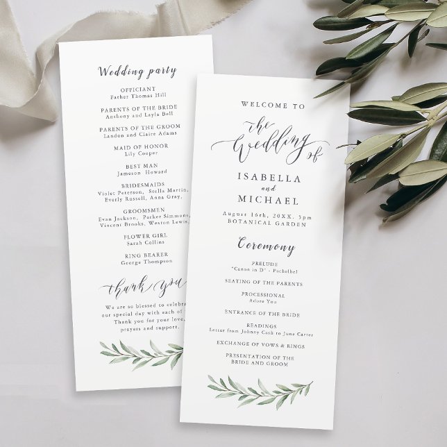 Simple calligraphy rustic greenery wedding program programme (Creator Uploaded)