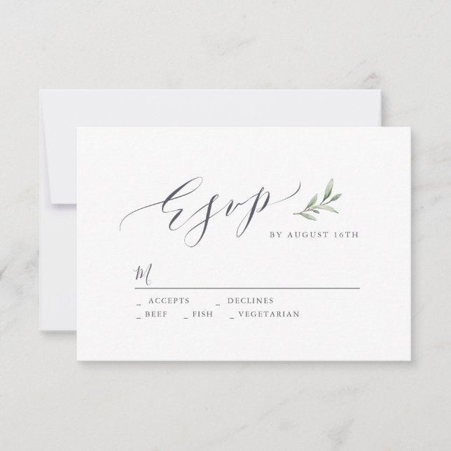 Simple calligraphy rustic greenery wedding RSVP (Front)