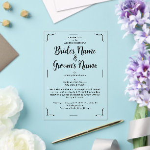 Simple Calligraphy Script Black & White Wedding Acrylic Invitations