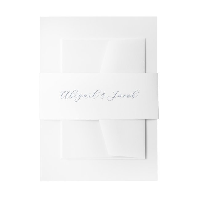 Simple Calligraphy Script Blue Wedding Invitation Belly Band (Front Example)