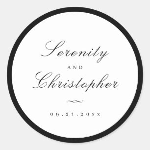 Simple calligraphy script simple wedding favours classic round sticker