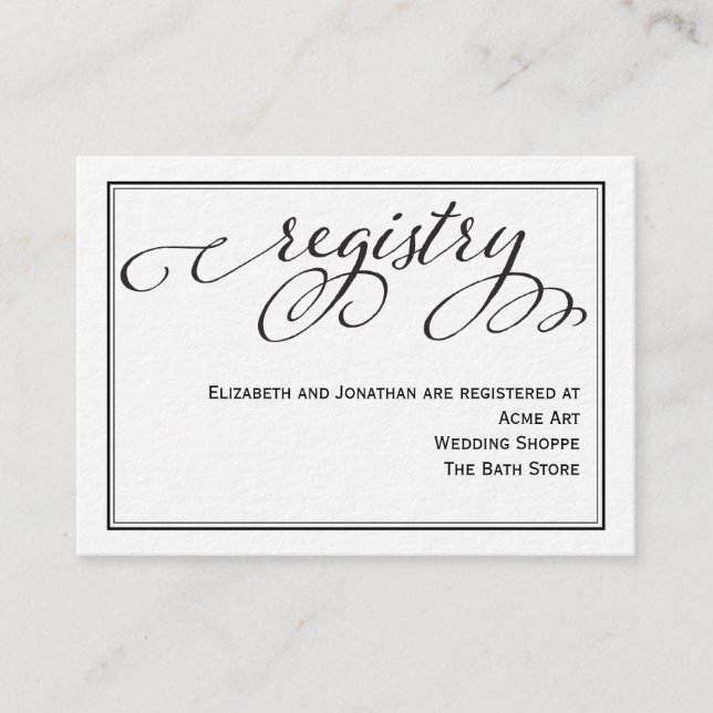 Simple Calligraphy Script Wedding Registry Card (Front)