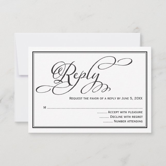 Simple Calligraphy Script Wedding Reply Card (Front)